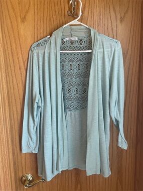Maurices Open-Front Lace-Back Cardigan - Light Aqua, 2XL, 3/4 sleeves